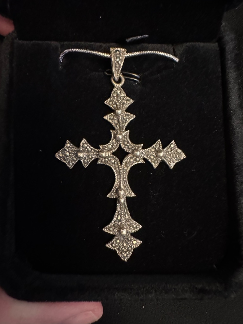 Sterling Silver Marcasite Cross Pendant Necklace